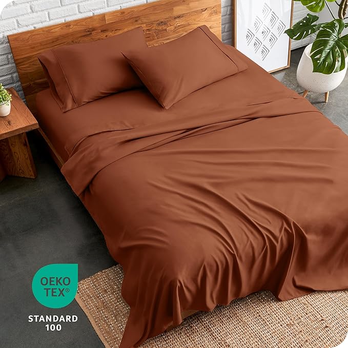 Bare Home Twin XL Sheet Set - 1800 Ultra-Soft Microfiber Twin Extra Long Sheets - Double Brushed - Deep Pockets - Easy Fit - Extra Soft - 3 Piece Set - Bed Sheets & Pillowcases (Twin XL, Terracotta)