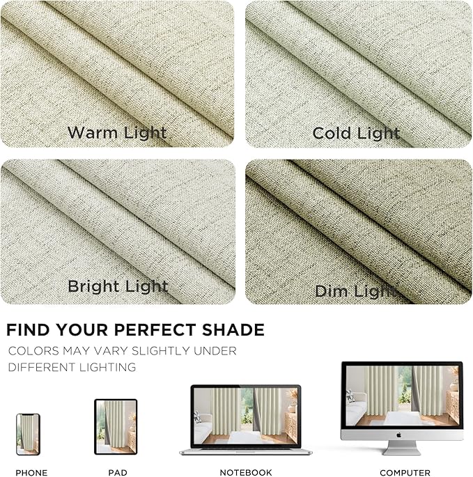 Joydeco 100% Blackout Curtains for Bedroom - Natural Linen Curtains 70" W x 108" L Long, Thermal Insulated 1 Panels Light Beige. Room Darkening Light Blocking Drapes for Living Room
