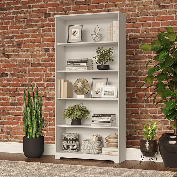 Bush Furniture Tall 5 Shelf Bookcase, Large Open Bookshelf, Sturdy Display Cabinet for Living Room or Home Office, Cabot Collection, White