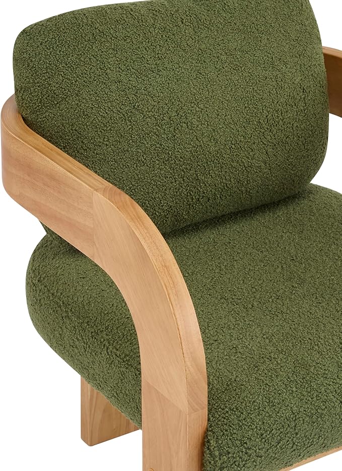 Christopher Knight Home Yorick Modern Boucle Dining Chair Set of 2 with Cushion, Solid Wood Dining Room Armchair Set, Curved Backrest Kitchen Side Chair, Living Room Comfy Extra Seat, Natural+Green