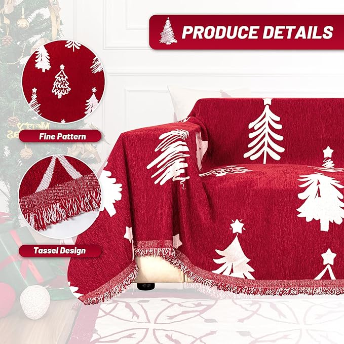 MYSKY HOME 71X134 inches Sofa Christmas Couch Cover, Sectional Sofa Covers Sofa Slipcover for 3 Cushion Couch, L Shape Couch Covers for Dogs, Kids, Washable Sofa Blanket, Furniture Protector, Red