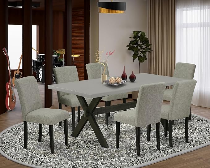 East West Furniture X697AB106-7 7 Piece Kitchen Table Set Consist of a Rectangle Dining Table with X-Legs and 6 Shitake Linen Fabric Parson Dining Chairs, 40x72 Inch, Multi-Color