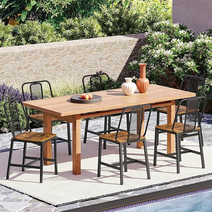 Dining Chairs Set of 6, Wooden Kitchen Chairs, Farmhouse Dining Chairs with Back Support, for Living Room, Kitchen, Rustic Brown and Black CY01L6BR
