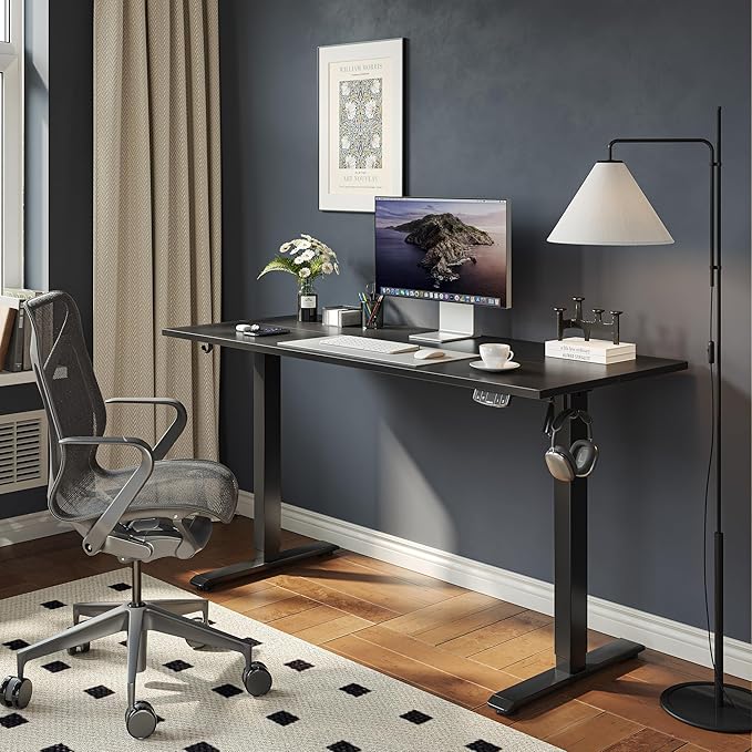 Agilestic Electric Standing Desk, 55 x 24 Inches Height Adjustable Desk, Sit Stand up for Work Office Home, Ergonomic Rising Gaming Computer Table with Memory Preset, Black