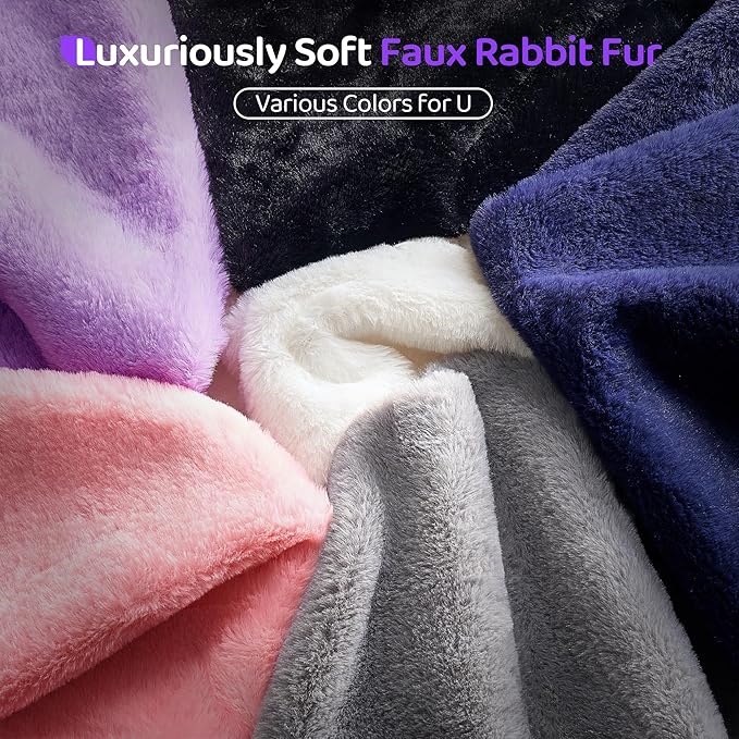HABUTWAY Bean Bag Chair, Giant Bean Bag Chairs for Adults with Ottoman, Comfy Faux Fur Shell-Shaped Bean Bag Couch, Sofa Chair for Living Room, Bedroom, Purple