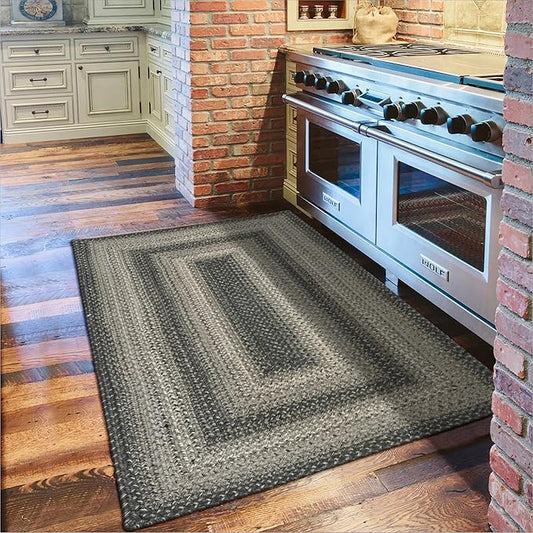 Flint Hill Grey Small Braided Rugs, 2x3' Rectangle - Handmade with Jute, Warm Primitive Decor, Perfect for Bathrooms and Entryways - Durable and Easy to Clean