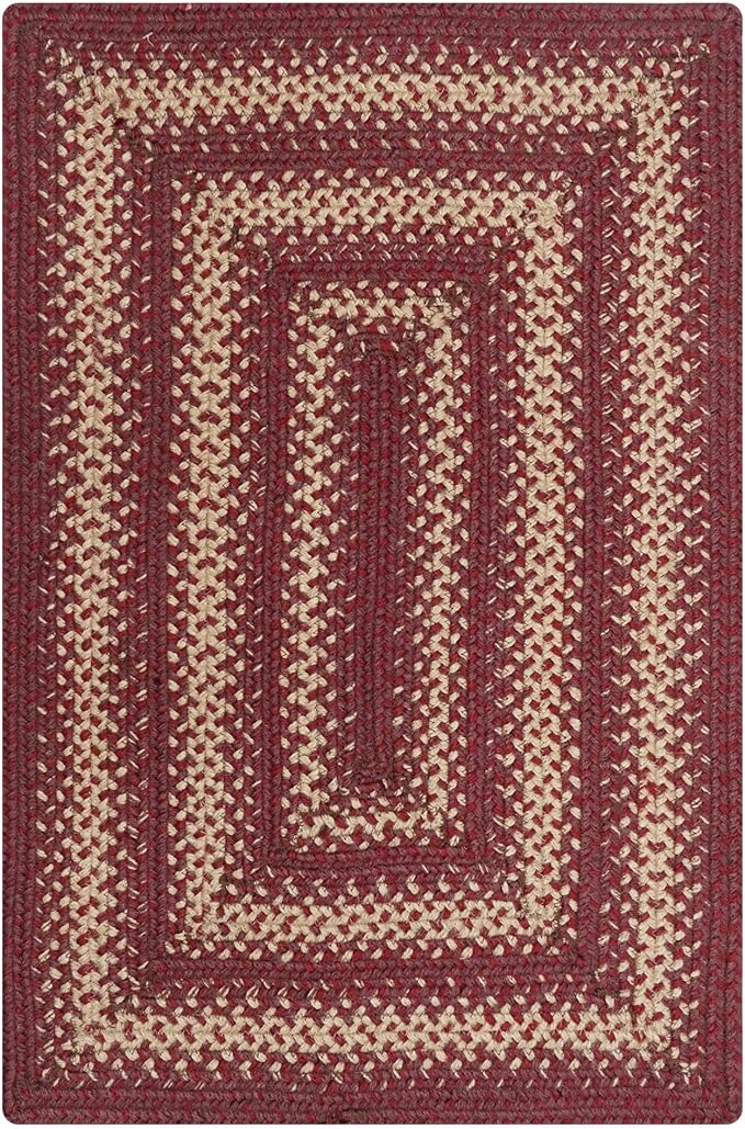 Homespice Autumn Maple Burgundy and Tan Braided Area Rugs, Jute, 8x10' Rectangle - Rustic Primitive Decor for Dining Room, Bedroom, Everywhere