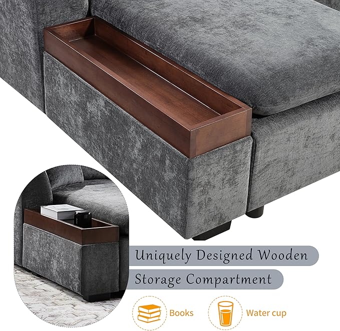 Ball & Cast Modular L-Shaped Sectional Sofa with Storage - 93.7" Chenille Fabric Couch, Deep Seating & Matching Pillows, Modern Living Room Furniture,Gray
