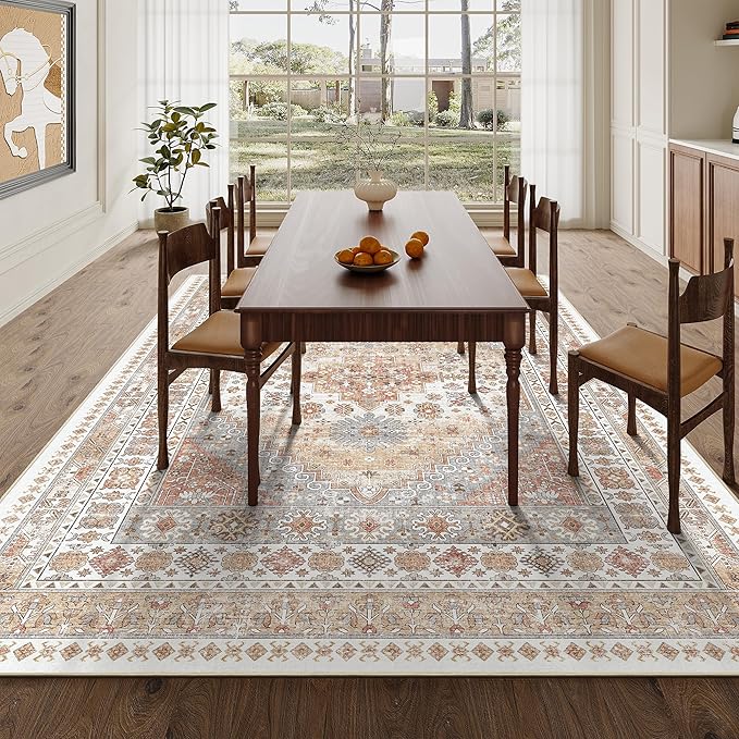 zesthome 6x9 Area Rug, Super Soft Washable Rugs for Living Room, Non-Slip Stain Resistant Vintage Rugs, Ultra-Thin Large Area Rugs (Orange,6'x9')