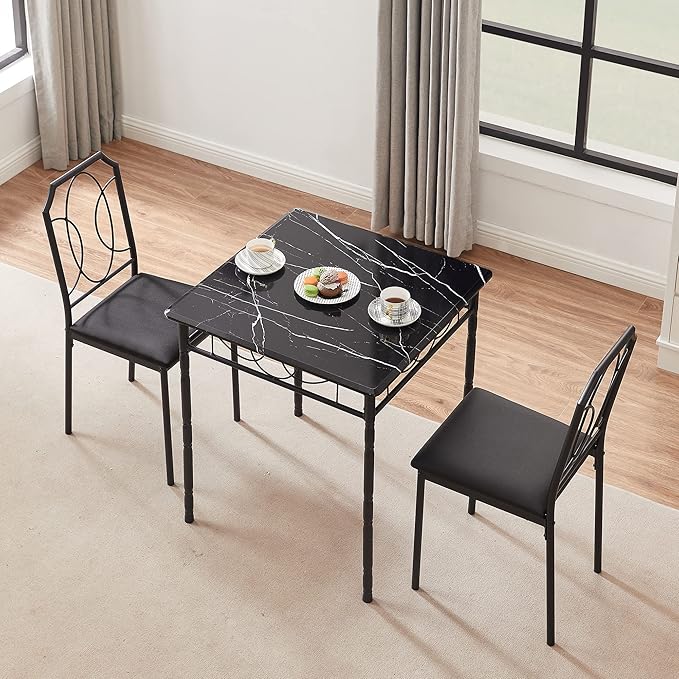 VECELO 3 Piece Dining Table Set for 2, Dinette with Chairs for Kitchen, Breakfast Nook, Small Space,Easy Assembly