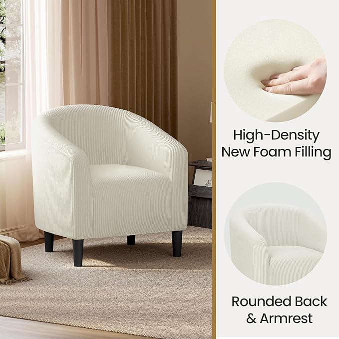 Yaheetech Accent Barrel Chair, Corduroy Fabric Club Chair, Furry Sherpa Elegant Armchair with Cozy Soft Padded, Suitable for Living Room Bedroom Reception Room Office, Beige