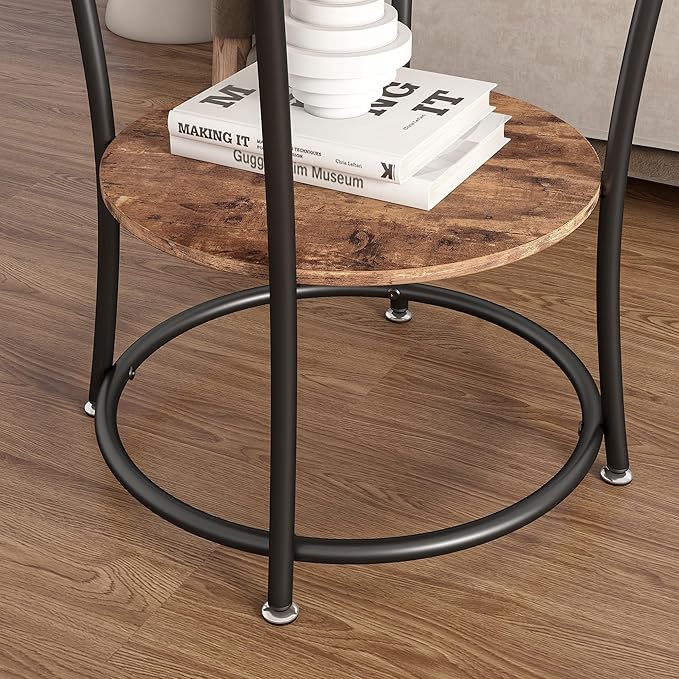 BOFENG Round Coffee Table Side Table,Round End Table with 2 Storage Shelves for Living Room, Bedroom,Small Space,Coffee Table Nightstand with Sturdy Metal Frame,Easy Assembly,Rustic Brown