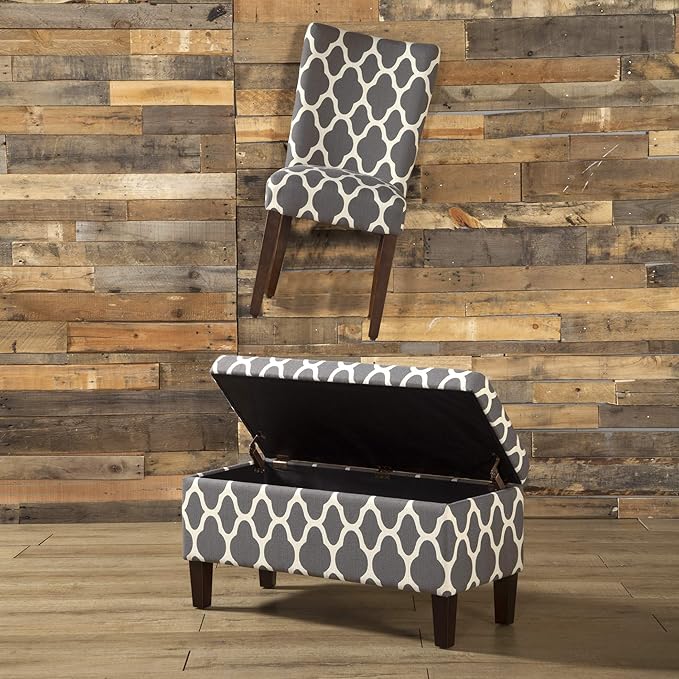 HomePop Parsons Classic Upholstered Accent Dining Chair, Set of 2, Grey and Cream Geometric