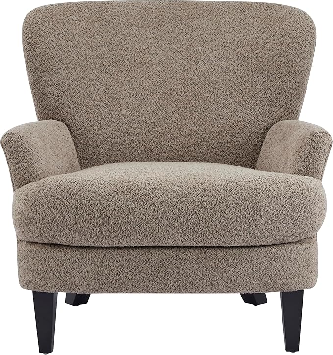 Christopher Knight Home Colby Boucle Upholstered Club Chair, Living Room Accent Chair, Wooden Frame, Flared Armrest, Plush Thick Cushion, Reading Lounge Chair, Space-Saving Furniture, Light Brown