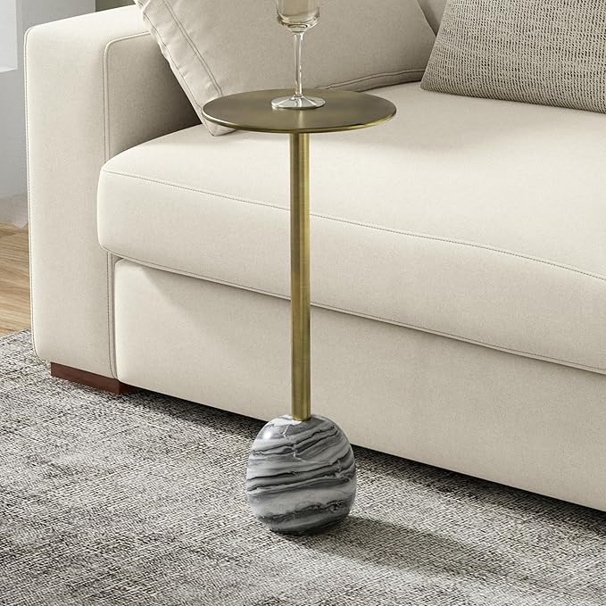 SIMPLIHOME Melene Modern Contemporary 12 inch Wide Metal Side Table in Gold/Grey for The Living Room and Bedroom
