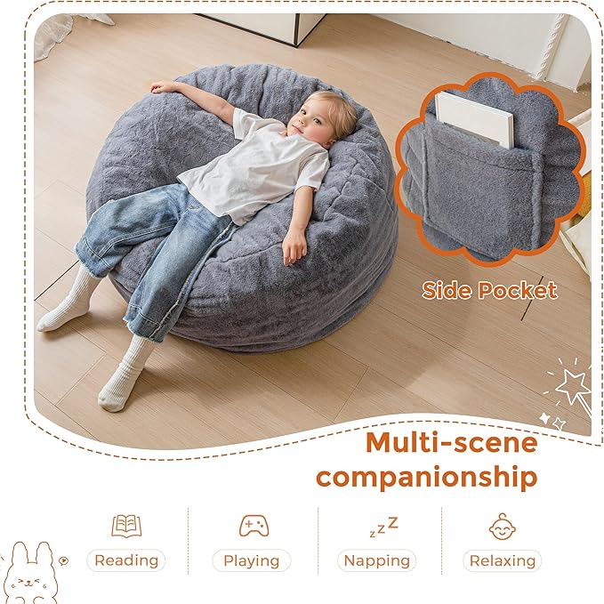 MAXYOYO Kids Bean Bag Chair, Stuffed Faux Fur Bean Bag for Toddler, Ultra Soft Floor Sofa with High-Density Foam Filling, Lazy Chair for Living Room, Playroom, Nursery Room