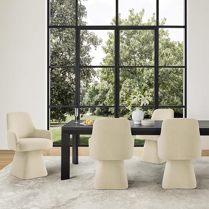 Swivel Dining Chair Set of 1, Mid Century Modern Chair Fabric Upholstered Armchair with Armrest & Ergonomic Backrest for Dining Room, Kitchen, Bedroom, Living Room, Sand
