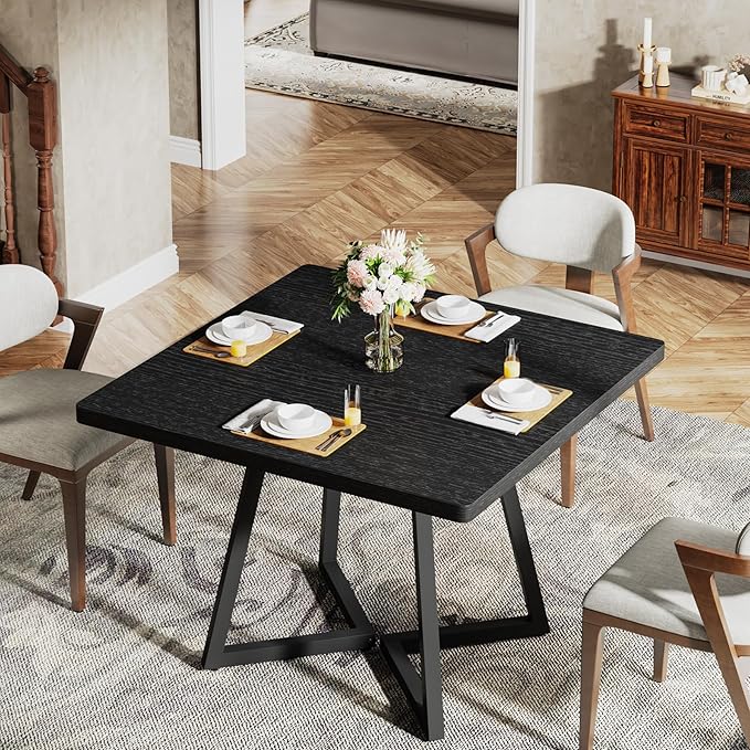 Tribesigns Square Dining Table for 2, 31.5" Industrial Dinner Table with Metal Base, Kitchen Table for Dining Room, Small Space, Apartment