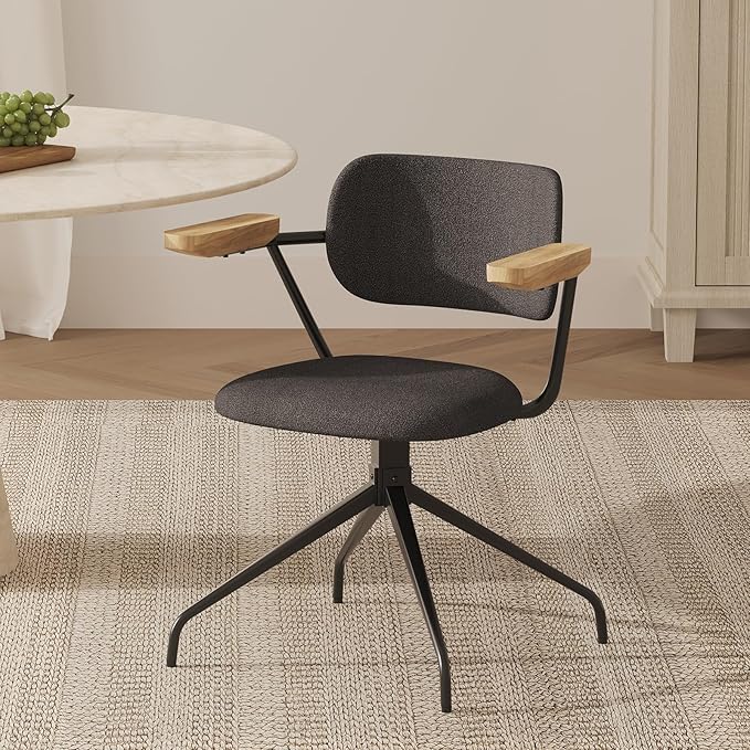 Modern Swivel Dining Chairs Set of 2 with Arms,Upholstered Comfortable Dining Room Chairs, Wooden Armrests & Sturdy Metal Frame, Stylish Kitchen & Dining Table Chairs for Modern Décor