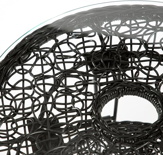 Muse & Lounge Co. Ysar Boho 19-inch Round Coffee Table Outdoor with Tempered Glass Top and Metal Frame, Handcrafted Coastal Furniture for Patio, Poolside, Garden, Yard, Black