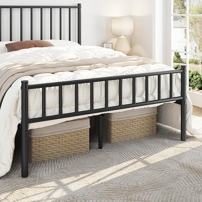 Yaheetech 14 Inch Full Size Bed Frame Metal Platform Bed with Spindle Headboard Footboard/Mattress Foundation/No Box Spring Needed/Underbed Storage Space/Steel Slat Support/Easy Set up, Black