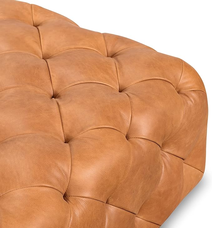 POLY & BARK Turin Ottoman in Full-Grain Pure-Aniline Dyed Italian Tanned Leather in Cognac Tan