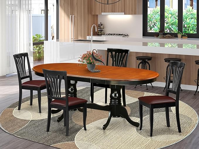 East West Furniture PLAV5-BCH-LC 5 Piece Kitchen Table & Chairs Set Includes an Oval Dining Table with Butterfly Leaf and 4 Faux Leather Dining Room Chairs, 42x78 Inch, Black & Cherry