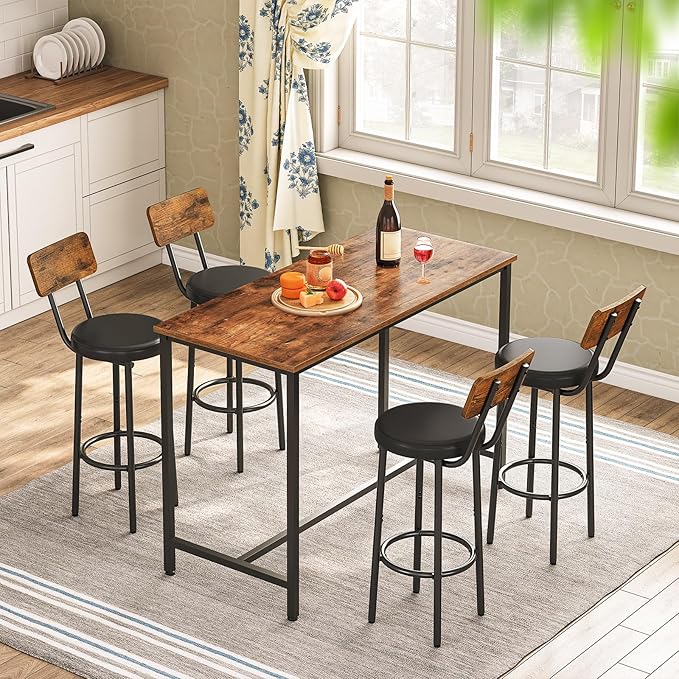 HOOBRO Bar Table, Rectangular Pub Table, 47.2” Counter Height Bar Table, Industrial Bar Height Table, Dining Table for Kitchen, Living Room, Easy to Assemble, Rustic Brown BF50BT01