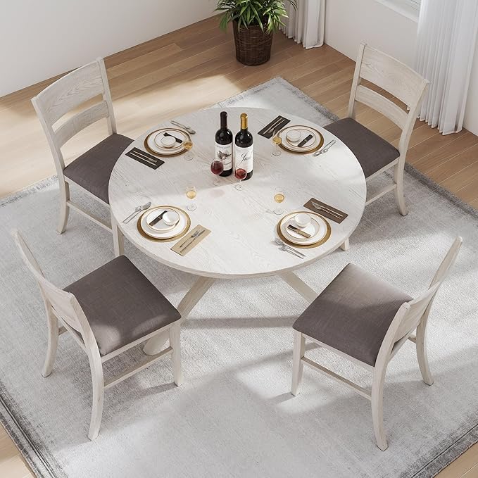 Peatuk Round Solid Wood Dining Table, Part of Dining Table Set, Mix and Match Table, Chair Sold Separately for Dining Room, Kitchen, Grey