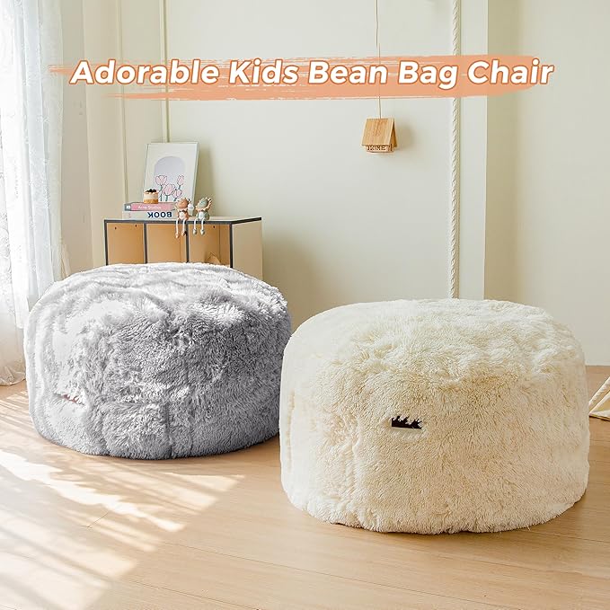MAXYOYO Kids Bean Bag Chair, Stuffed Faux Fur Bean Bag for Toddler, Ultra Soft Floor Sofa with High-Density Foam Filling, Lazy Chair for Living Room, Playroom, Nursery Room