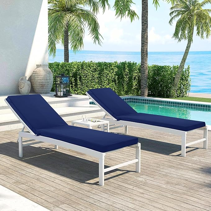 Chaise Lounge Cushions Outdoor Set of 2 - Waterproof and Fade Resistant Sun Lounger Replacement Cushions - Patio Lounger Pads with Removable Cover for Pool, Deck, 72 x 21 x 3 Inch, Navy