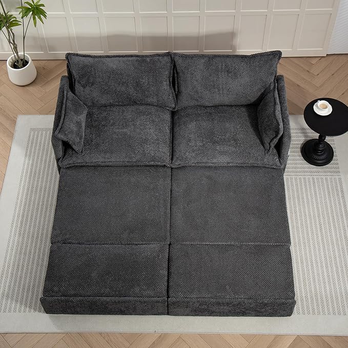 Furnimart 73.6" King Size Pull Out Sofa Bed, 3 in 1 Convertible Sleeper Bed with USB/C-Type Charging Ports & Side Pockets, Modern Futon Couch for Living Room, Apartment, Bedroom, Corduroy Dark Grey