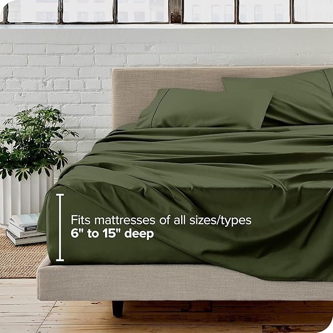 Bare Home Split Head Flex King Sheet Set - 1800 Ultra-Soft Microfiber Bed Sheets - Double Brushed - Deep Pockets - Easy Fit - 4 Piece Set - FlexTop King Bedding (Split Head Flex King, Cypress)