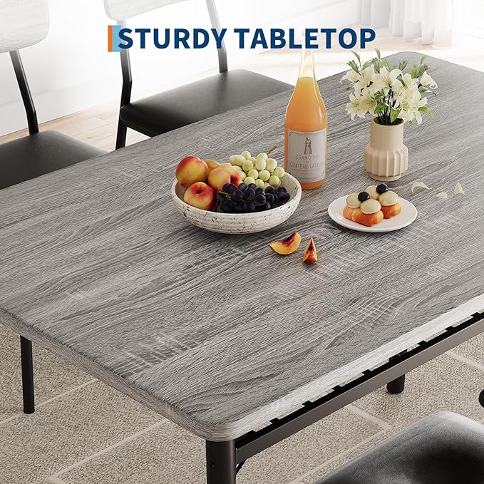GarveeHome Dining Table Set for 4 with Storage Rack, 5-Piece Kitchen Table and Upholstered Chairs of 4, Wood Tabletop & Heavy-Duty Metel Frame, Dining Room Set for Small Space, Apartment, Gray
