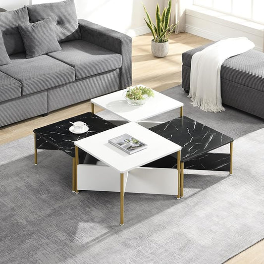 Christopher Knight Home Lana Wooden Nesting Coffee Table Set of 4, Mid Century Modern Square Living Room Table, Free Adjustable Shape Table, Versatile and Stylish Living Room Furniture, White + Black