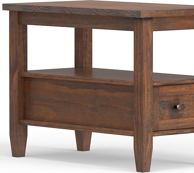 SIMPLIHOME Warm Shaker SOLID WOOD 14 Inch Wide Rectangle Transitional Narrow Side Table in Distressed Charcoal Brown, For the Living Room and Bedroom