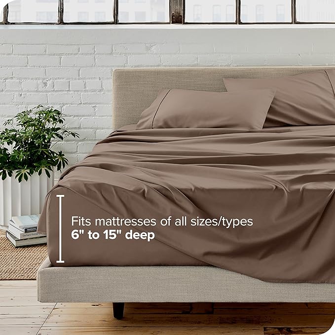 Bare Home Split Head Flex King Sheet Set - 1800 Ultra-Soft Microfiber Bed Sheets - Double Brushed - Deep Pockets - Easy Fit - 4 Piece Set - FlexTop King Bedding Sheets (Split Head Flex King, Taupe)
