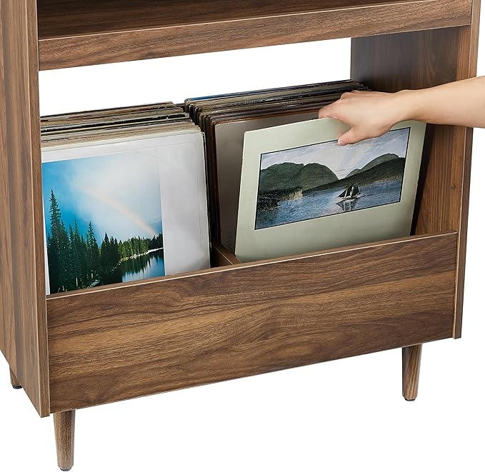 Crosley Furniture Liam Turntable Record Player Stand with Storage for Vinyl Records, Mid Century Modern, Walnut