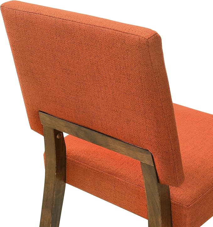 Armen Living Channell Mid Century Modern 7 Piece Walnut Wood Dining Table Set with Orange Fabric