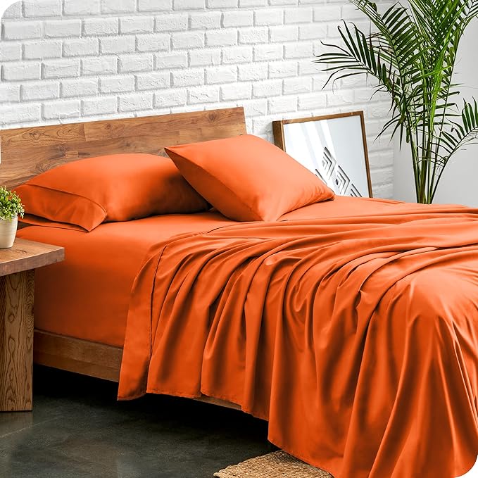 Bare Home Twin XL Sheet Set - College Dorm Size - Luxury 1800 Ultra-Soft Microfiber Twin Extra Long Bed Sheets - Deep Pockets - Easy Fit - Extra Soft - 3 Piece Set - Bed Sheets (Twin XL, Orange)