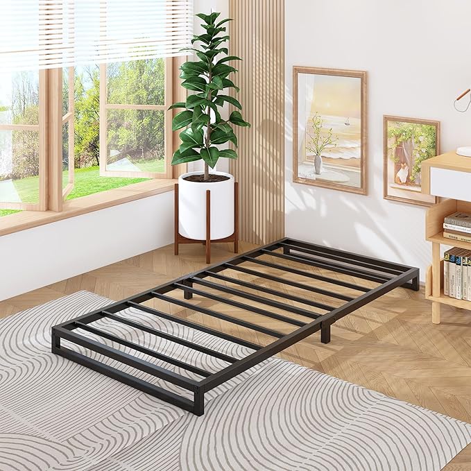 4 Inch Twin Size Bed Frames Heavy Duty Metal Twin Platform Bed Frame No Box Spring Needed, Noise Free, Easy Assembly, Black