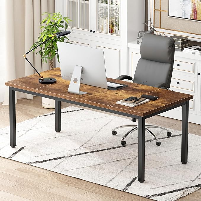 DlandHome Computer Desk, Large Executive Office Desk Computer Table Study Writing Workstation for Home Office,70.8 x 31.5 inch,Retro