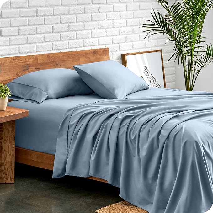 Bare Home Full XL Sheet Set - Luxury 1800 Ultra-Soft Microfiber Full Extra Long Bed Sheets - Double Brushed - Deep Pockets - Easy Fit - 4 Piece Set - Bedding Sheets & Pillowcases (Full XL, Dusty Blue)