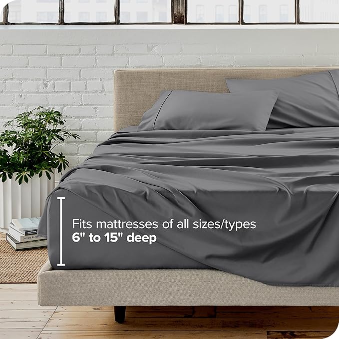 Bare Home Split Head Flex King Sheet Set - 1800 Ultra-Soft Microfiber Bed Sheets - Double Brushed - Deep Pockets - Easy Fit - 4 Piece Set - FlexTop Bedding Sheets (Grey)