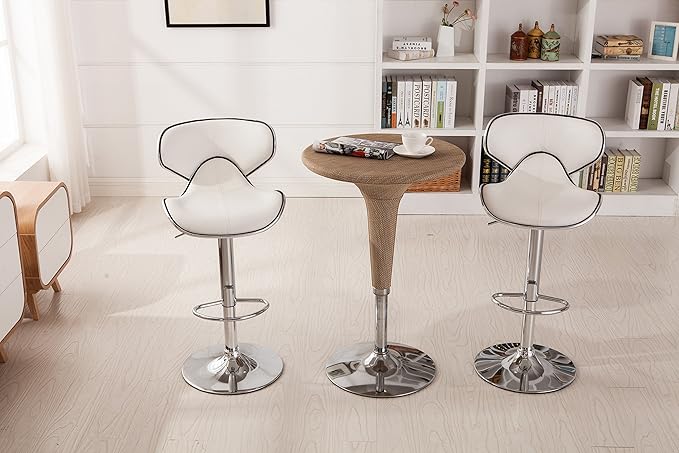 Roundhill Furniture Masaccio Cushioned Leatherette Upholstery Airlift Adjustable Swivel Barstool with Chrome Base, Set of 2, White