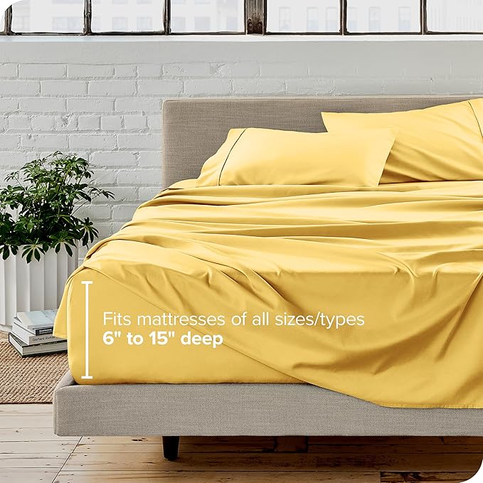 Bare Home Queen Sheet Set - Luxury 1800 Ultra-Soft Microfiber Queen Bed Sheets - Double Brushed - Deep Pockets - Easy Fit - 4 Piece Set - Bedding Sheets & Pillowcases (Queen, Lemon Drop)