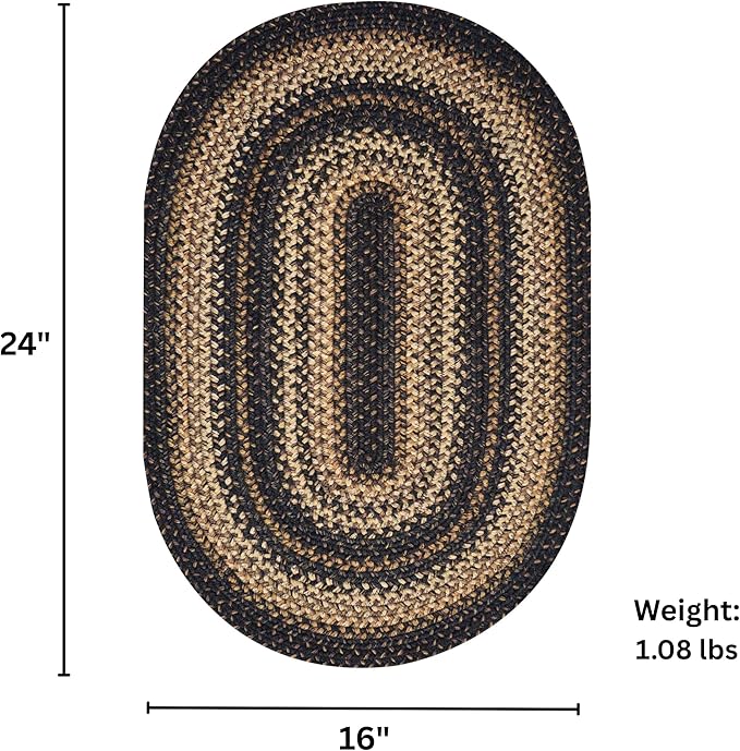 Kilimanjaro Black and Tan Jute Braided Oval Rugs, 16x24 - Warm Primitive Decor, Perfect for Laundry Rooms, Bathrooms and Entryways - Durable and Easy to Clean