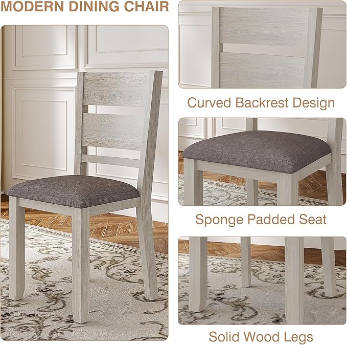 Dining Chairs Set of 4, Solid Wood Farmhouse Chairs with High Cross Back and Upholstered Seat, Easy Assembly for Indoor Home, Dinner, Kitchen, Grey