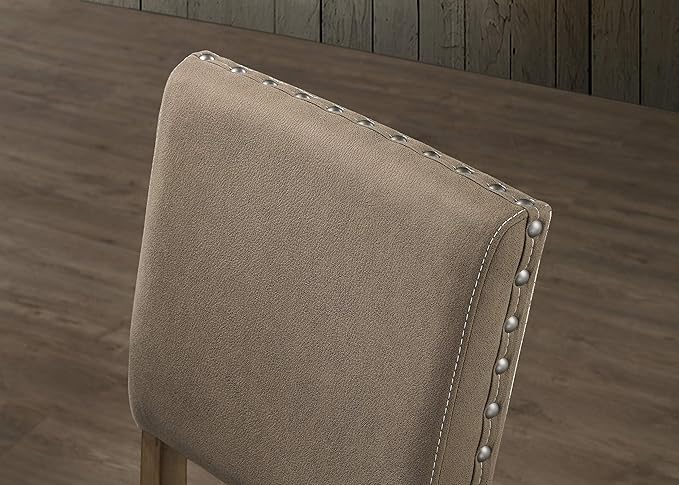 Roundhill Furniture Birmingham Script Printed Driftwood Finish Counter Height Dining Chair with Nail Head, Set of 2