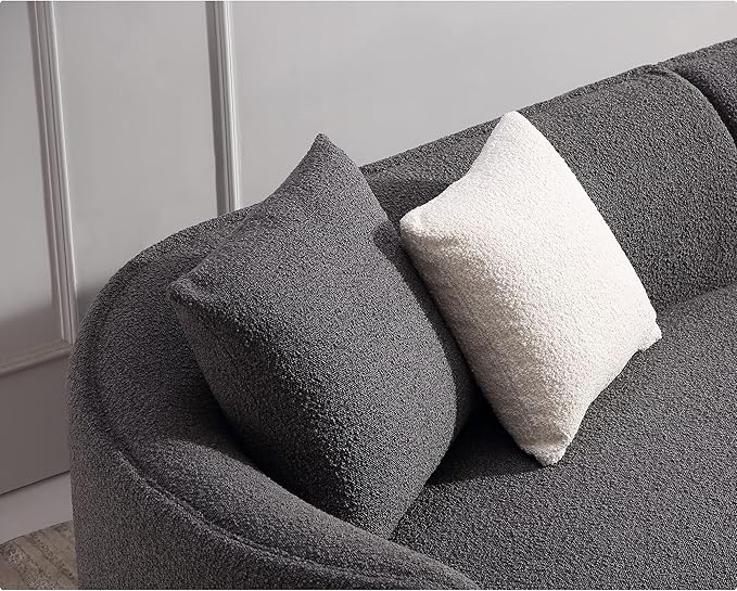 Acanva Luxury Modern Style Living Room Upholstery Curved Sofa with Chaise 2-Piece Set, Right Hand Facing Sectional, Pearl Boucle Couch, Dark Grey